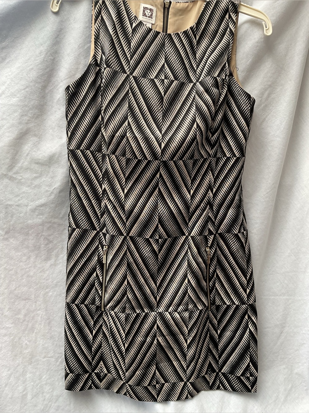 Anne Klein Black and Cream Geometric Mini Dress